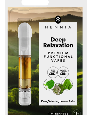 Hemnia Deep Relaxation - Cartridge, 5 % CBDP, 90 % CBN, kava kava, valerian, lemon balm, 1 ml