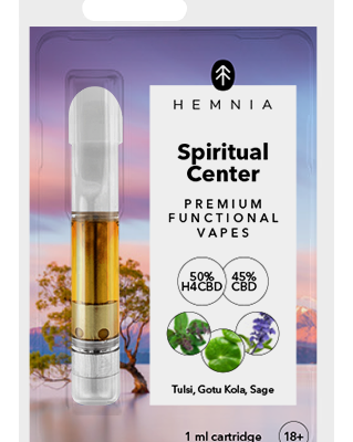 Hemnia Spiritual Center - Cartridge, 50 % H4CBD, 45 % CBD, holy basil (tulsi), gotu kola, sage, 1 ml