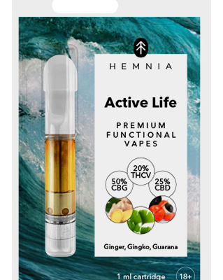 Hemnia Active Life - Cartridge, THCV 20 %, CBG 50 %, CBD 25 %, Ginger, gingko biloba, guarana, 1 ml